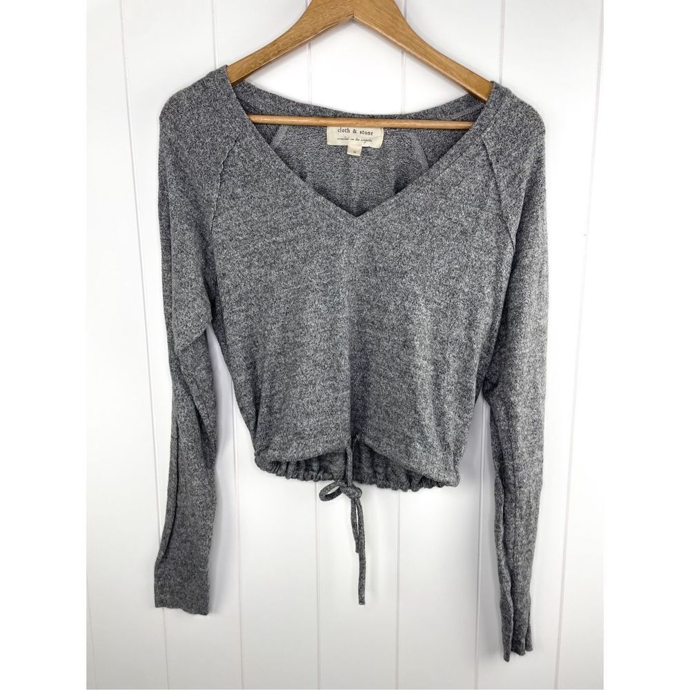 Cloth and Stone Cotton Elastic Tie Drawstring Bottom V NeckâLong Sleeve Tee Size
